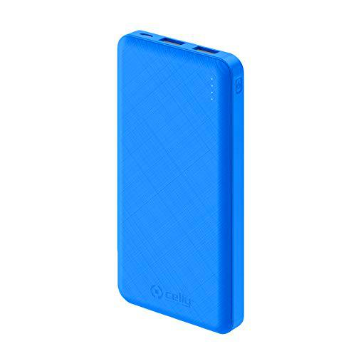 Celly Power Bank 10.000 mAh Carga rápida, Batería Externa portátil compacta con Doble Salida USB 2.1 A, Azul