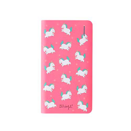 Mr. Wonderful Powerbank de 6.000 mAh Unicornios sobre fondo Rosa; Capacidad de 3 a 4 Cargas y dos puertos USB