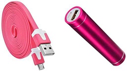 Pack de batería para Ultimate Ears Megablast Smartphone Micro USB Cable Noodle 3M + Batería Cargador Externo Android 2600 mAh (Rosa)