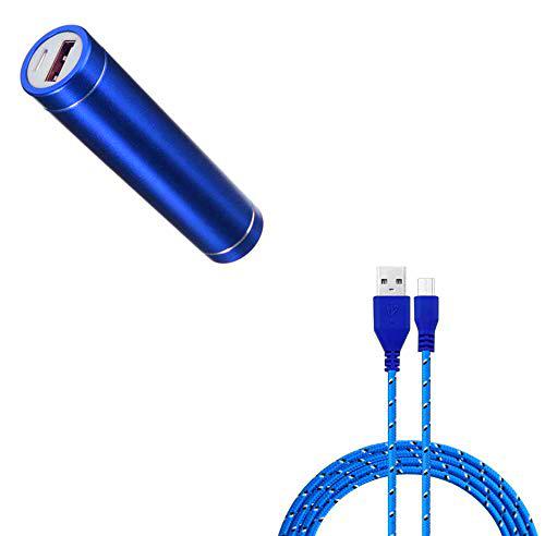 Pack BATERÍA para Motorola Moto E6 Plus Smartphone Micro USB (Cable Trenzado 3M + batería Cargador Externo) Android 2600 mAh (Azul)