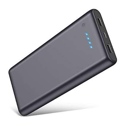 QTshine Batería Externa Compacto de Alta Capacidad con 2 USB de Carga rápida Salida máxima 2.1A para teléfonos Inteligentes 24800mAh Negro