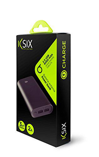 KSIX Metal Powerlive - Batería externa 6000 mAh 2 USB y micro cable USB