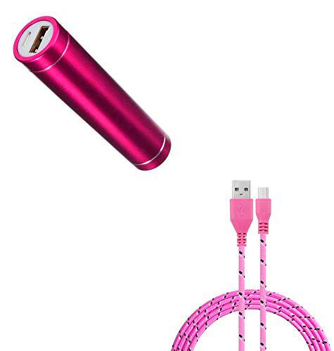 Pack de batería para Huawei Y6 2019 Smartphone Micro USB (Cable Trenzado 3 M + batería Cargador Externo) Android 2600 mAh (Rosa Palo)