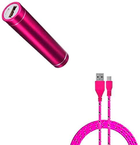 Shot Case Pack de batería para Samsung Galaxy A10 Micro USB (Cable Trenzado de 3 m + batería Cargador Externo) Android 2600 mAh (Rosa Caramelo)