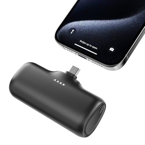 A ADDTOP Bateria Externa Power Bank - 5000mAh USB C Cargador Portatil Conector USB C Integrado para iPhone 15 Serie PD 15W Carga Rapida Powerbank para iPhone, Samsung