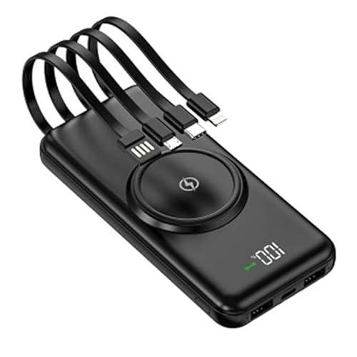 Batería de Carga Externa+Cargador QI, powerbank Negro 2 entradas USB