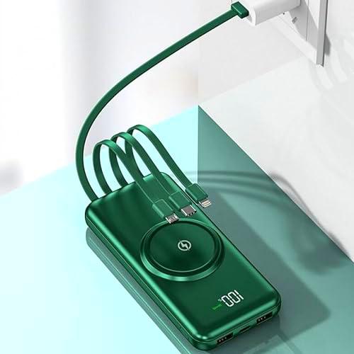 Batería de Carga Externa+Cargador QI, powerbank Verde 2 entradas USB