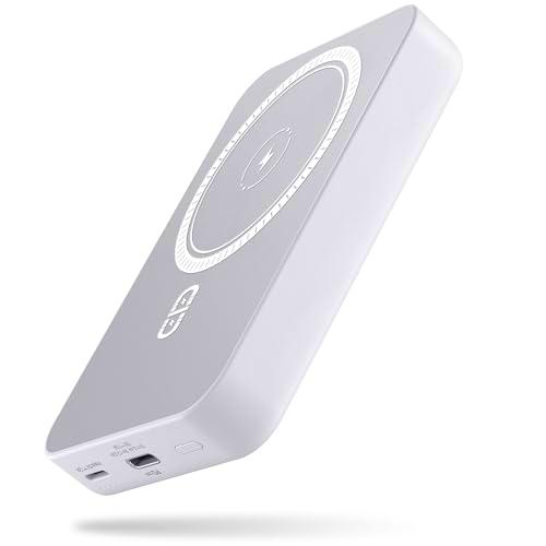 NOHON Batería Externa Power Bank Magnético 10000mAh: Wireless Powerbank | Inalámbrico Cargador Portátil 20W PD USB-C Carga Rápida | Compatible con iPhone 15 14 13 12 Mini Pro ProMax | Blanco