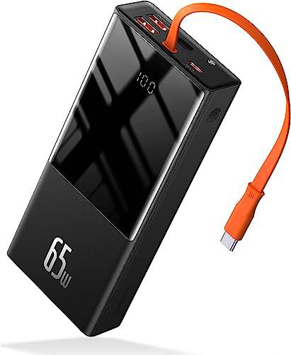 Baseus Power Bank 20000 mAh, batería Externa PD 65 W USB C con Cable de Carga Integrado