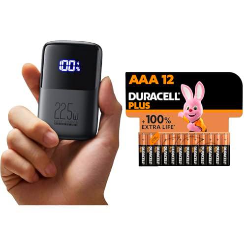 INIU Power Bank &amp; Pilas Duracell Plus AAA, 12 Piezas