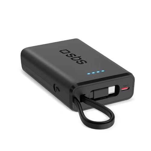 SBS Batería Externa de 10000 mAh con Cable USB-C Integrado de 20 W